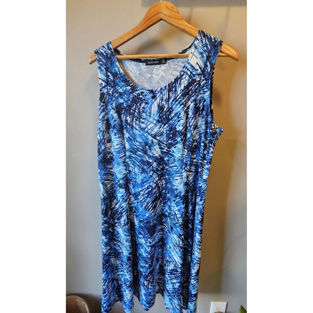 Sleeveless Straight Dress By Notations XL Sz Blue Tropical